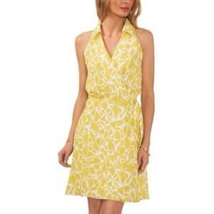 $149 Vince Camuto Printed Sleeveless Faux Wrap Dress size M m9
